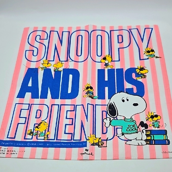 Vintage Snoopy and His Friends Striped Pink and Blue Handkerchief - Picture 9 of 9